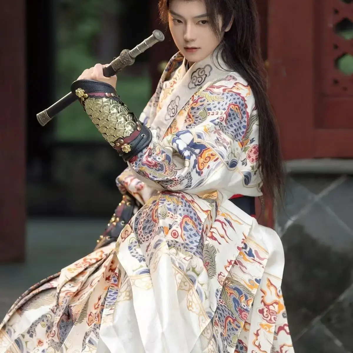 

Fish Skirt Cool Swordsman Cosplay Costume Boy Original Royal Gourd Hanfu Dress Traditional Ming Dynasty Luxury Gold Woven Flying