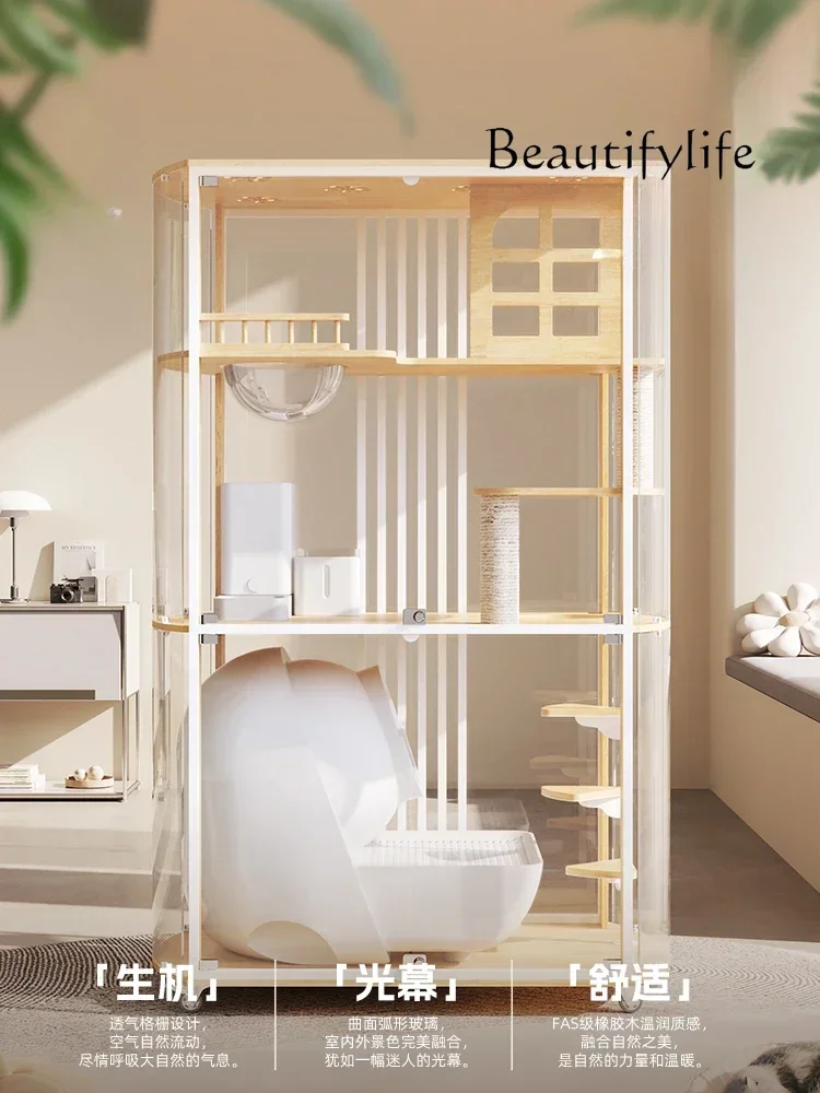 

S Cat villa panoramic glass curved surface fully transparent large space can be placed automatic cat litter box cat house