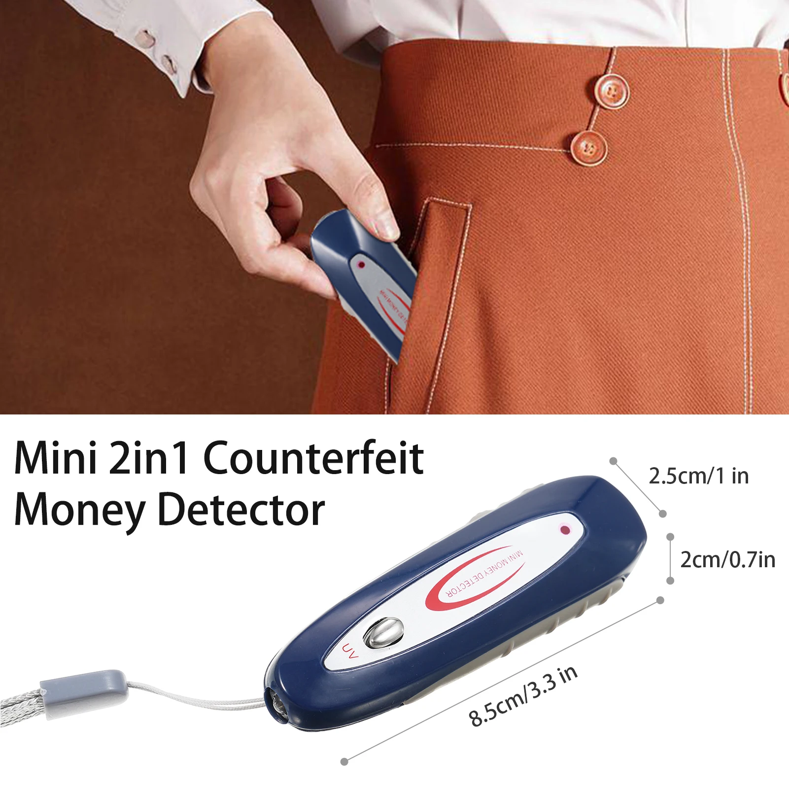 Mini Counterfeit Money Detector Fluorescent Purple Light Pen Cash for USD EUR POUND with Magnetic Detector Alarm Sound Currency