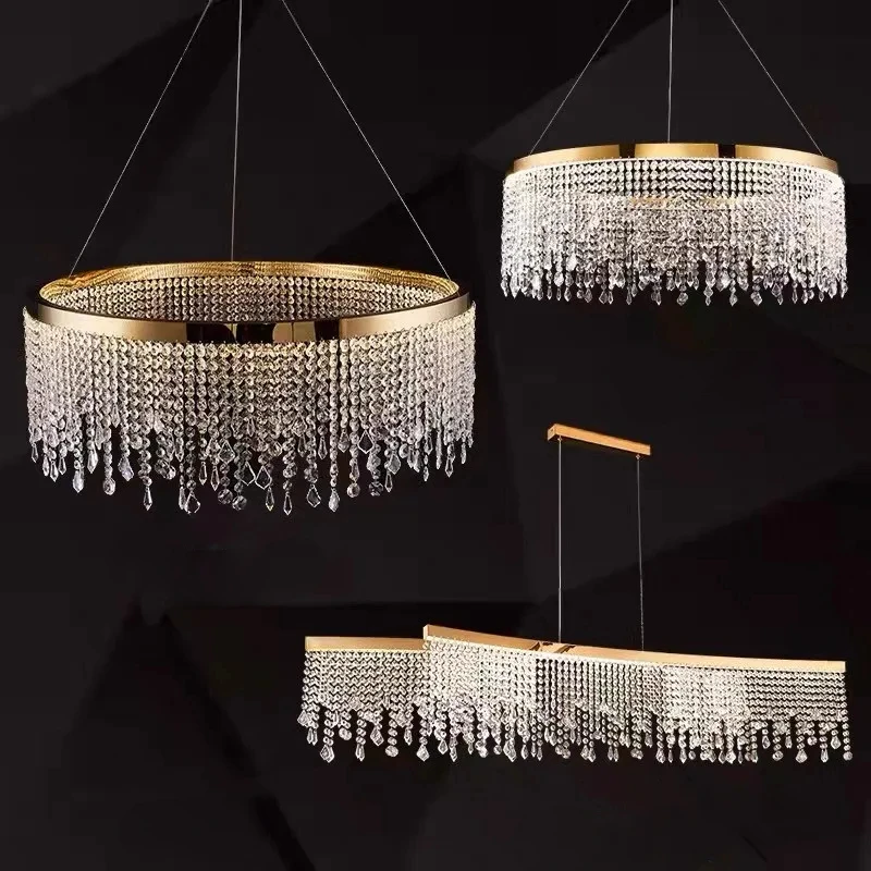 

Luxury Adjustable Crystal Chain Chandelier Ceiling Light Dimmable Multiple styles Brass Luster Pendant Lamp Indoor Customizable