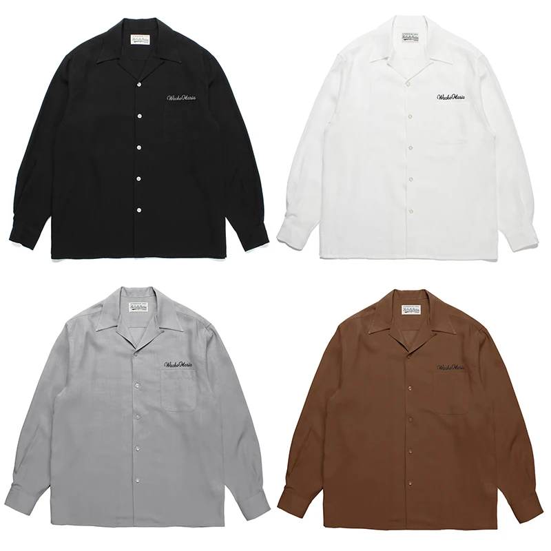 New Men's Women's Shirts WACKO MARIA Solid Colours Cursive wacko maria Embroidered Hawaiian Long Sleeve Shirt