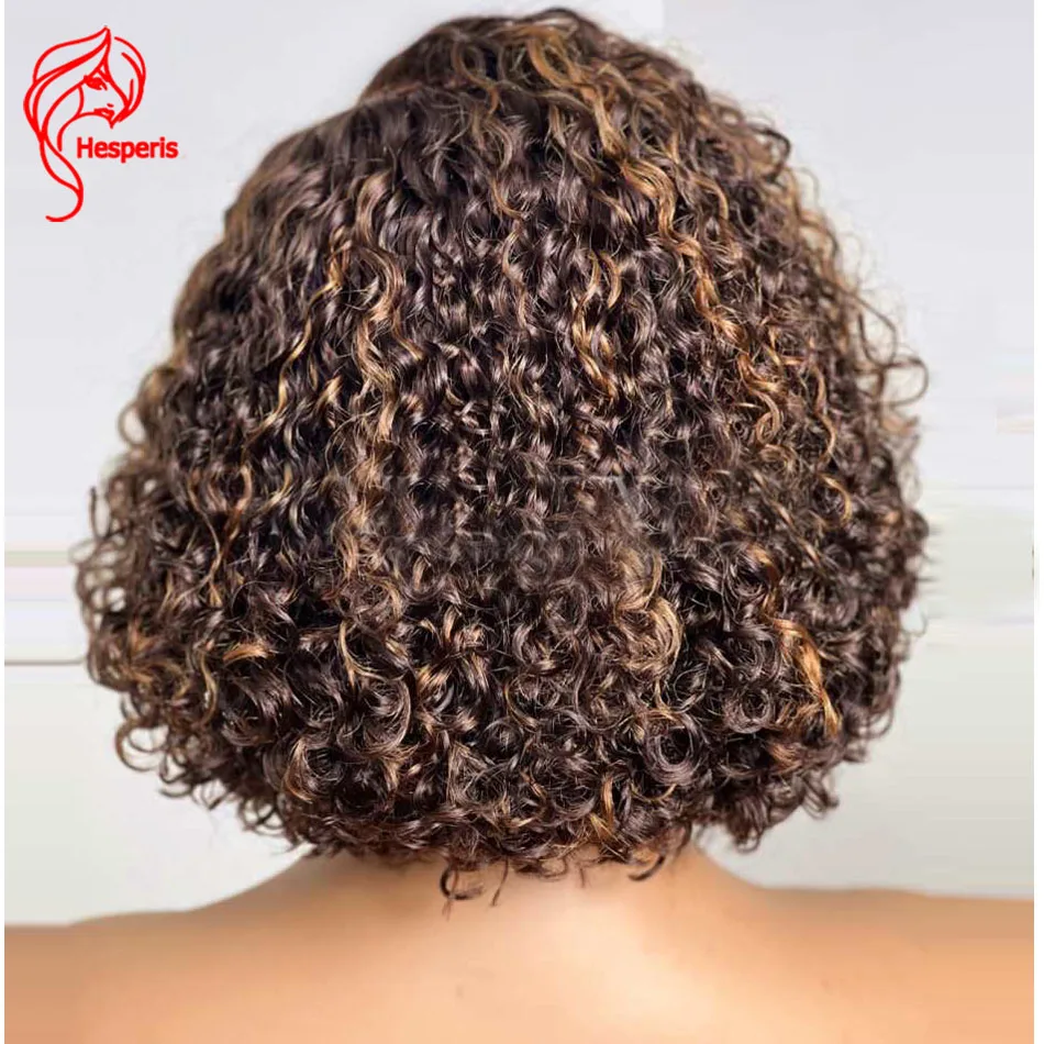 Hesperis  Highlight Brown Short Curly Bob Wig Glueless Human Hair Lace Front Wigs 13x6 Deep Part Brazilian Remy Bob Cut Curl Wig