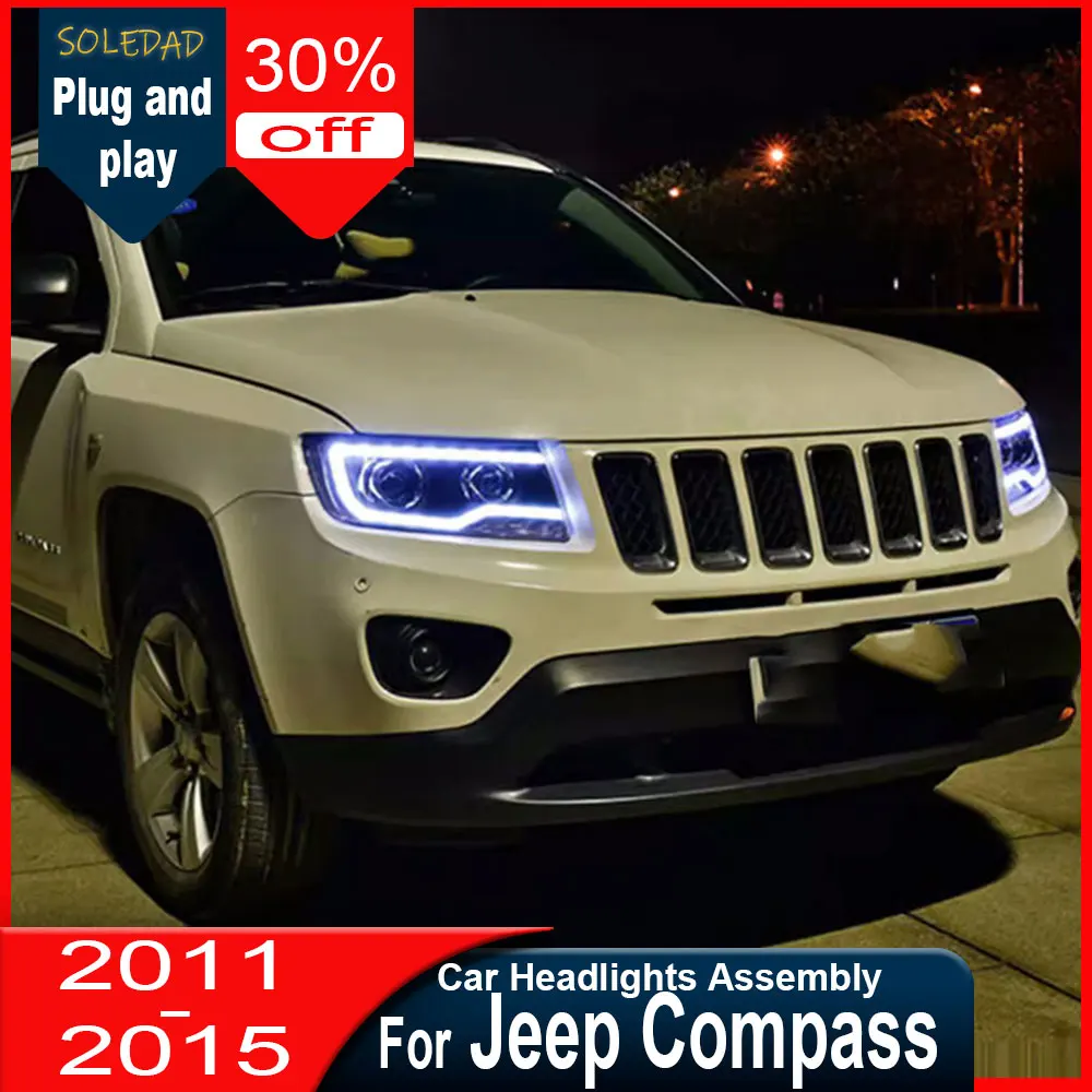 for Jeep Compass Headlight 2011-2016 Compass Head Lamp DRL Turn Signal Low High Beam Projector Lens Car Accessories
