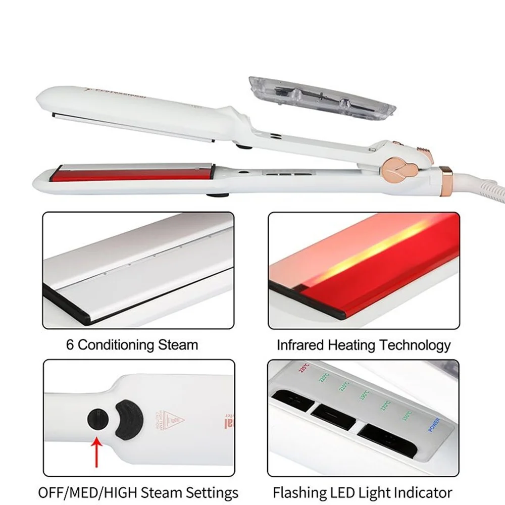Steam Hair Straightener, Fast Heating, Ceramic Coating, Tourmaline, LED Display, Salon Use, Hair Styling Tool