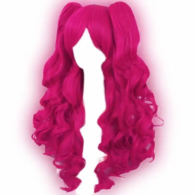 باروكة كوسبلاي وردية اللون على شكل ذيل حصان مصنوعة من ألياف صناعية مقاومة للحرارة مثالية لكوسبلاي فتاة المهر