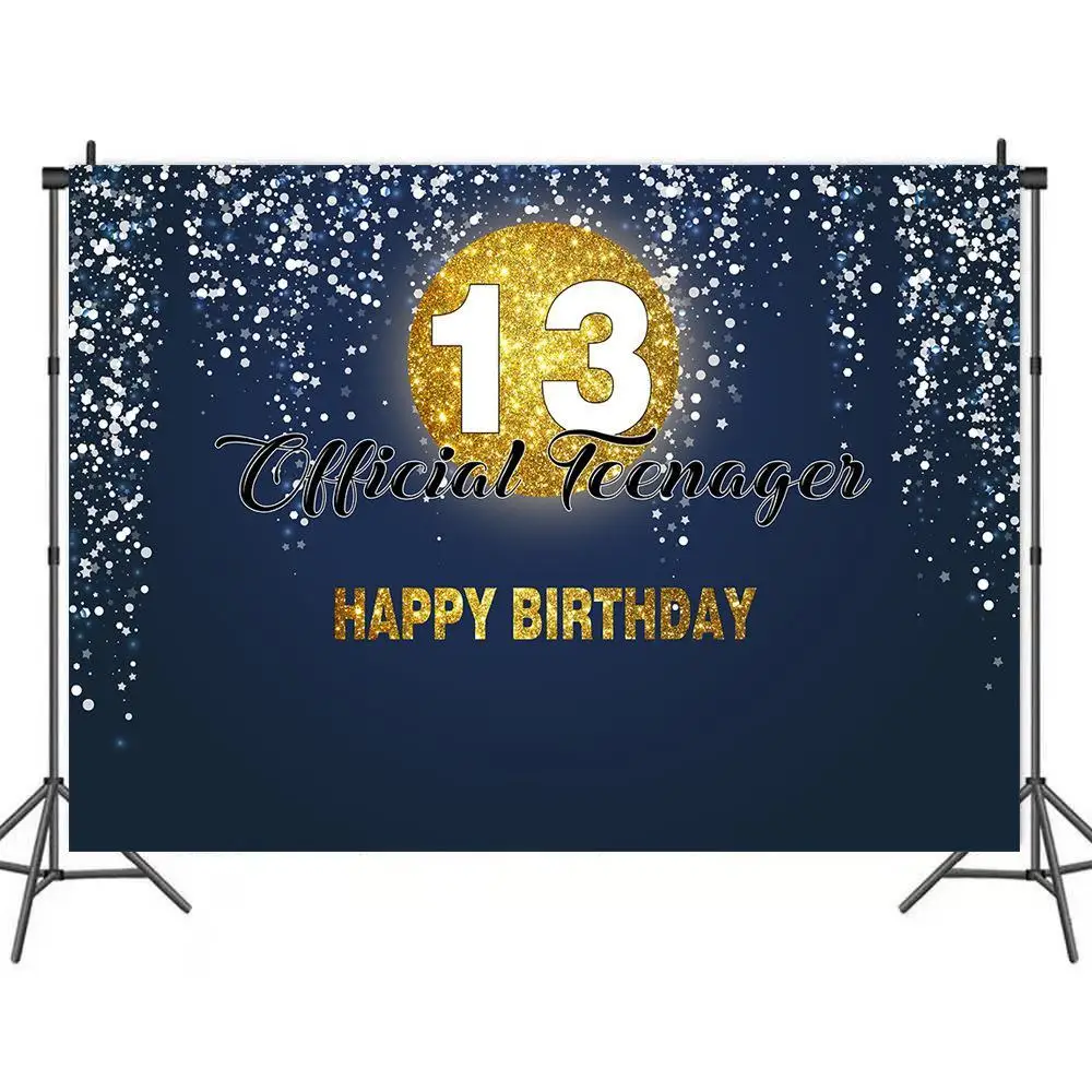 13th Birthday Navy Blue Photo Backdrops Background Decorations Celebration Teenager Party Portrait Photography Props