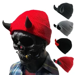 Devil Horn Knitted Beanie Hat for Adult Novelty Women Men Halloween Demon Horns Cap Winter Warm Hip Hop Hat