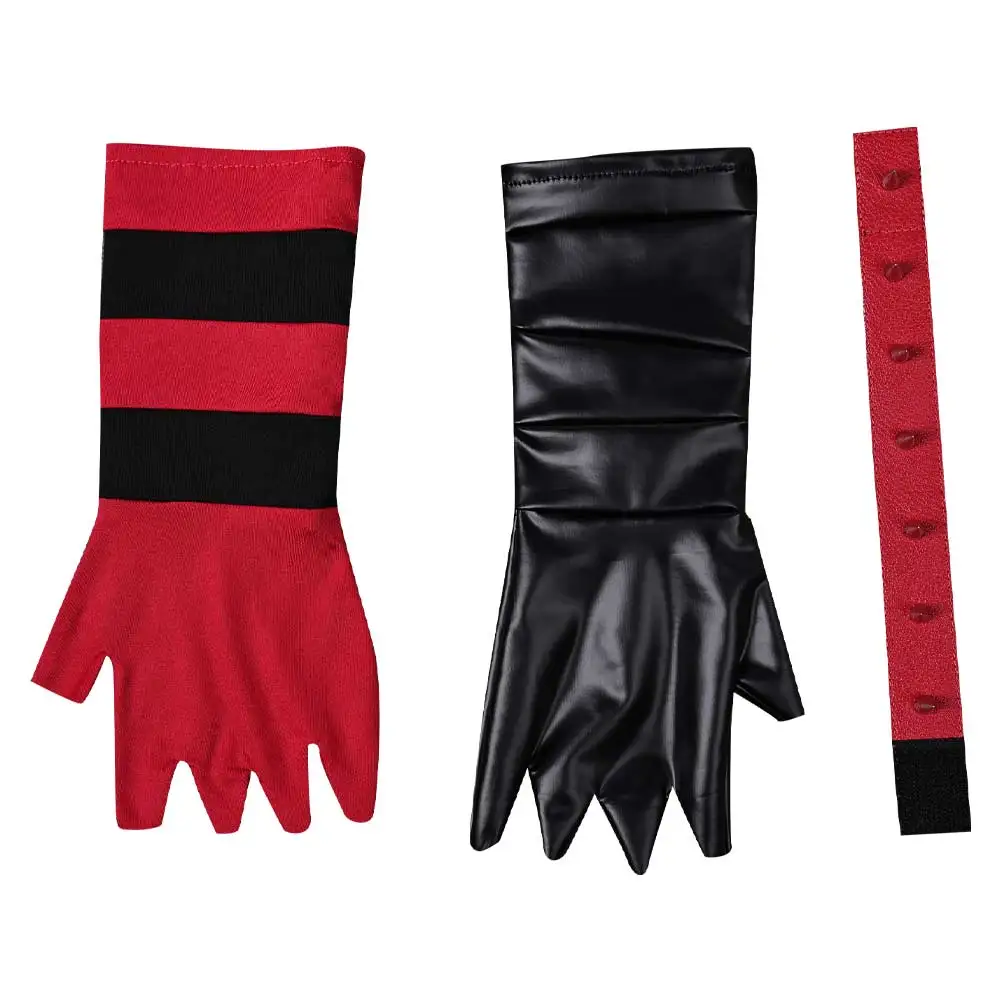 Quinzel Cospaly Anime Isekai guantes de dibujos animados de súper villano, accesorios de disfraz, pulsera de Halloween, accesorios de guantes a rayas rojas y negras