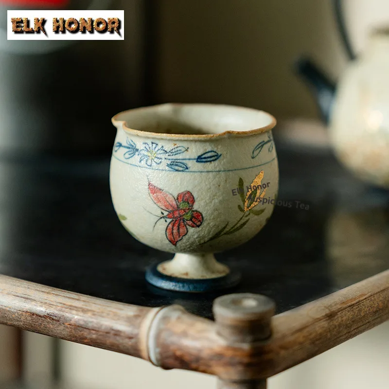 

50ml Hand-painted Butterfly Orchid Teacup Traditional Tea Bowl Tea Cup Set Tea-tasting Personal Cup Chazhan Master Cups Teaset