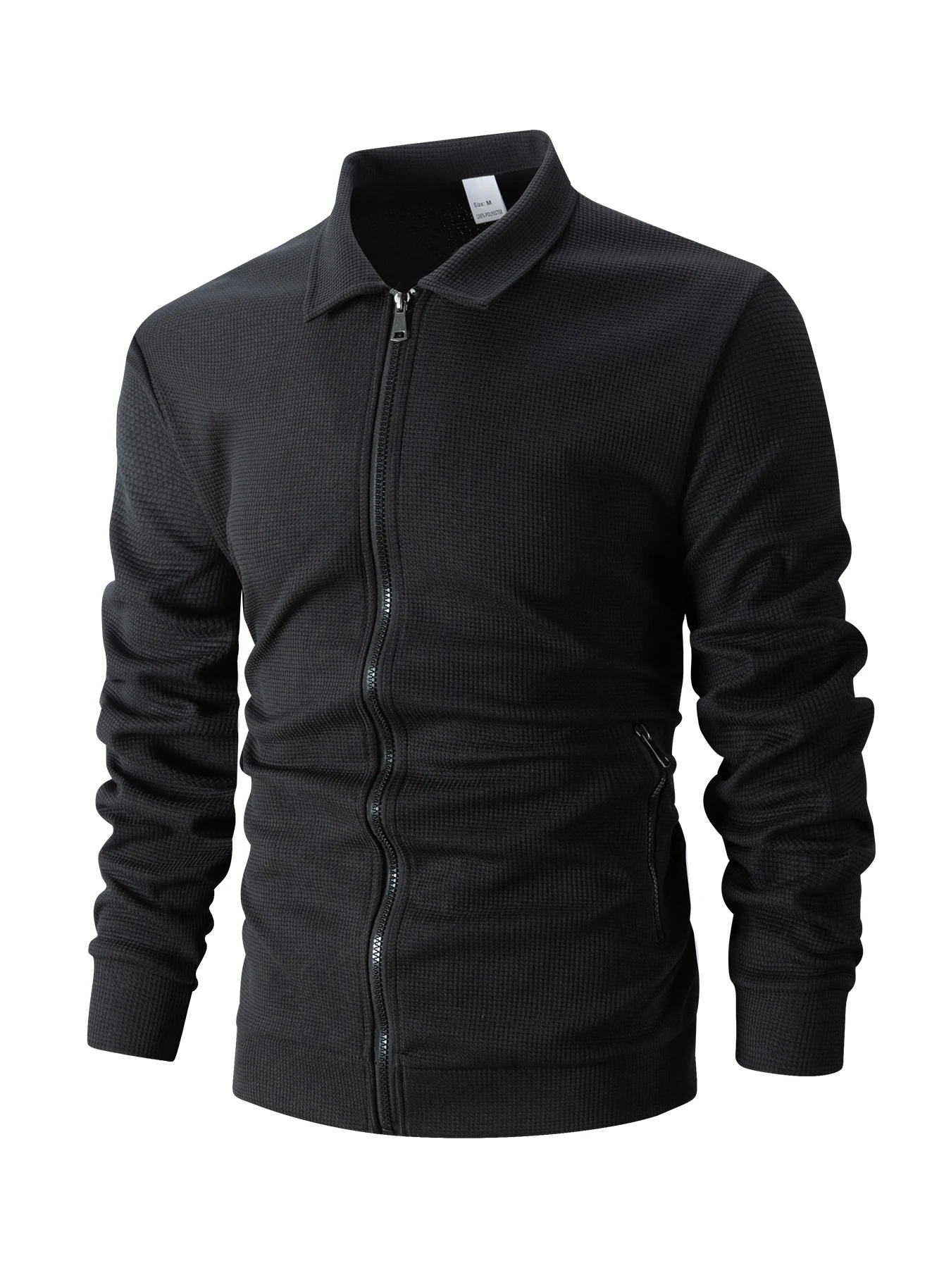 Herren-Waffelstrickjacke mit Knöpfen und Reißverschluss – Langer, lässiger Mantel mit Reißverschluss und Reißverschlusstaschen – unverzichtbar für Einkäufe und Verabredungen – Detail 9