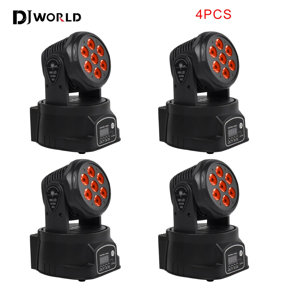 4PCS 7x12W LED Moving Head Light 4IN1 RGBW Professional Stage Effect 10/15DMX Wash Light for Disco DJ Music Party Club Bar