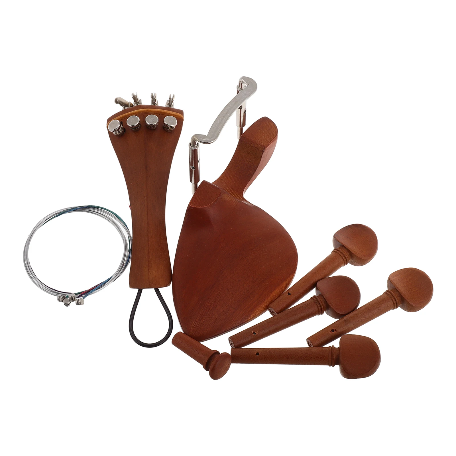 

1 set Violin Accessories Walnut Wood Pegs Tailpiece Chinrest Fine Tuners Strings Beginner Professional Players