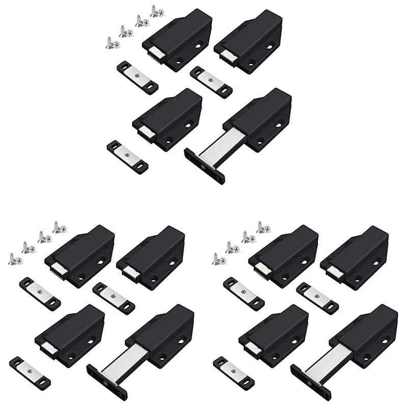 

HOT! Push Latch Heavy Duty 12 Pack Push To Open Cabinet Hardware Magnetic Contact Latches For Large Door Push Black