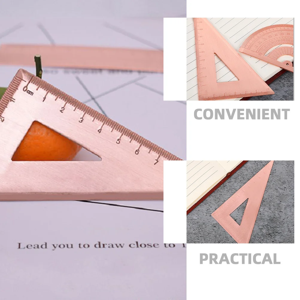 Vintage Copper Triangle Ruler Handcrafted Drafting Tool with Measurement Scale for Stationery Collectors Geometry Lovers