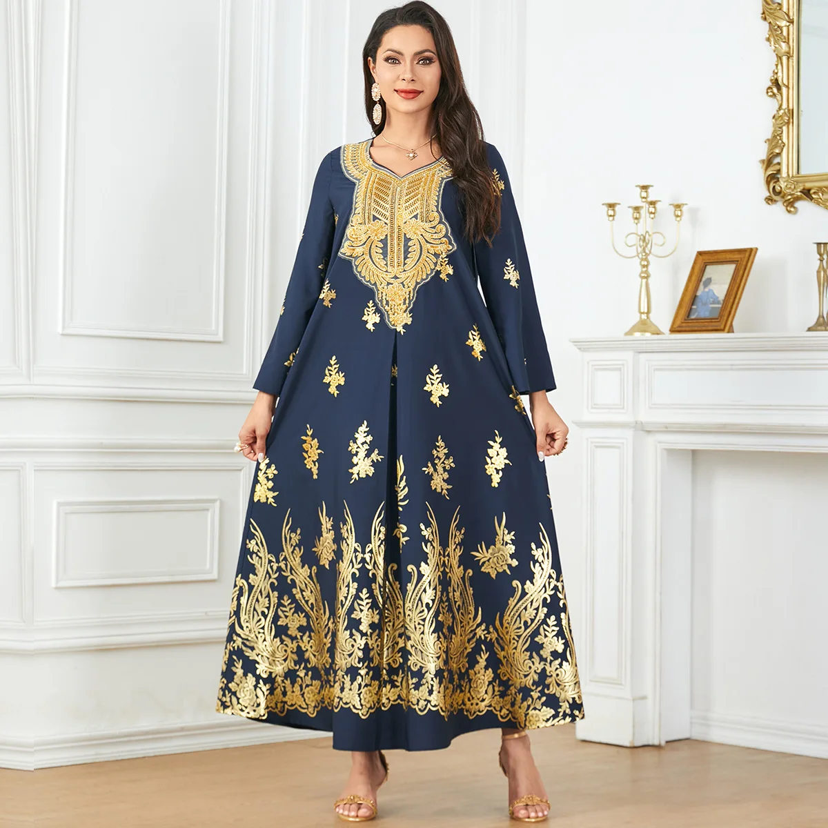 3850 Dubai Gold Plated Women's Muslim Robe Special Embroidered Dress