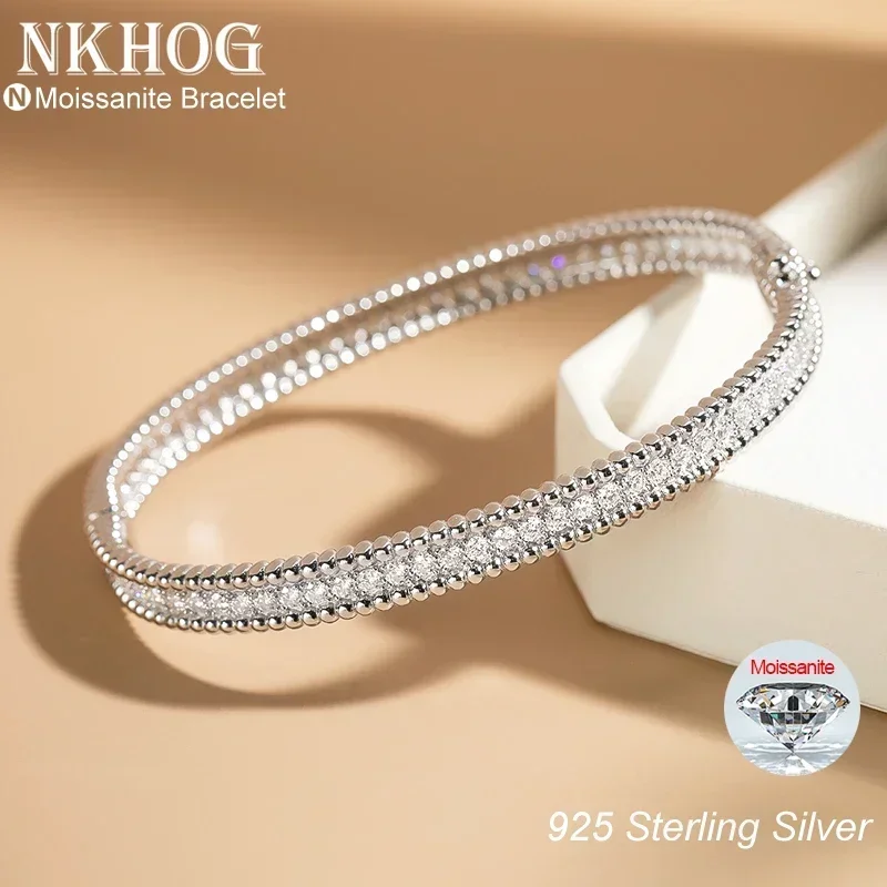 

NKHOG 100% S925 Silver 2mm Full Moissanite Bangle Pass Diamond Test GRA Certificed Plated 18K Gold Bracelet Luxury Jewelry Gift