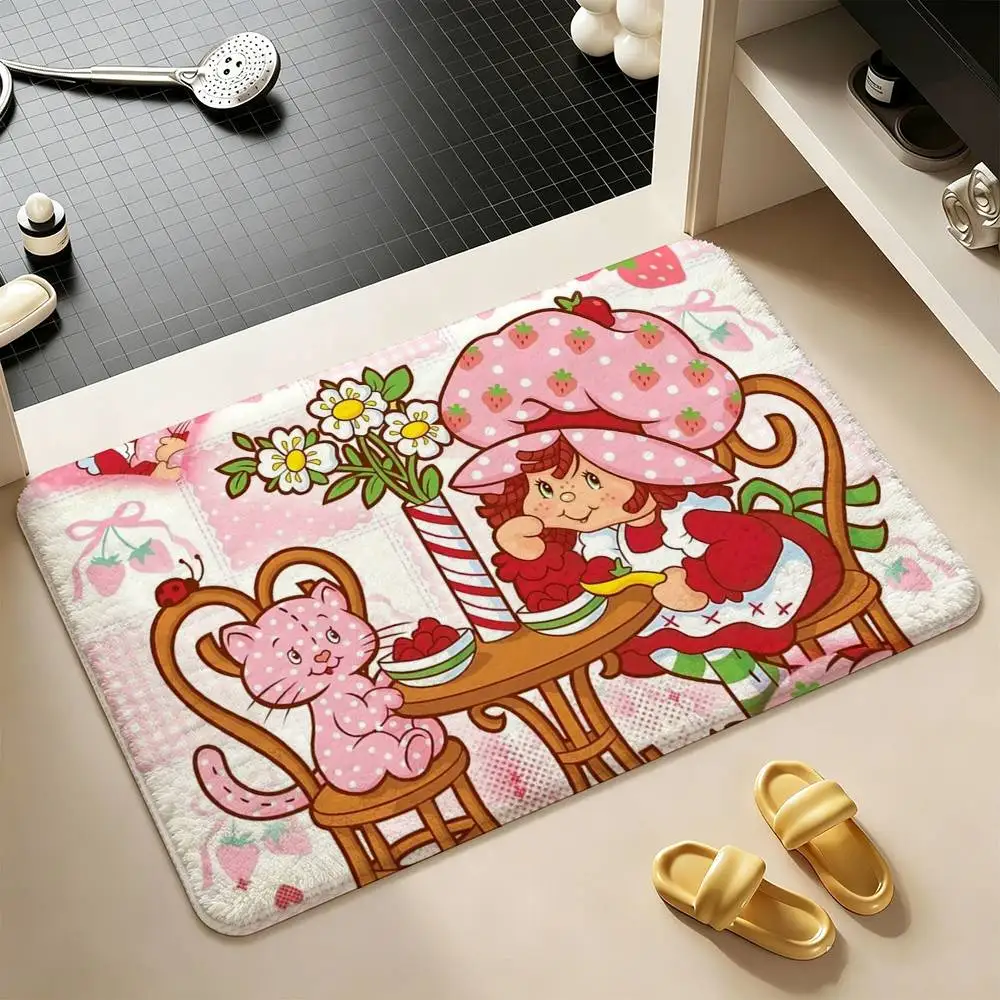Cute S-Strawberry S-Shortcake-Girl  Shower Room Small Carpet Floor Mat  Absorbent Foot Mat Decorative Mat Soft and Comfortable