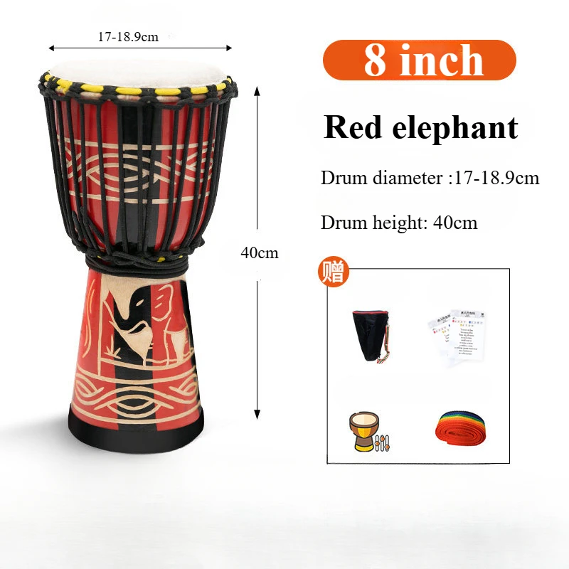 

African Djembe Drum, Standard 8'' Hand-Carved Mahogany Congo Drum，Professional Bongo Drum With Goatskin Drumhead for Adults/kids