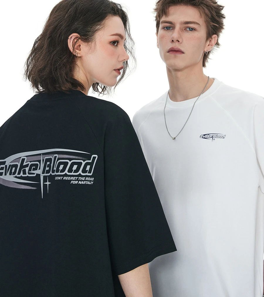 

Motorcycle Curved Phantom Cool T-Shirt for Men and Women Couples Summer Retro Trendy Brand Loose Version