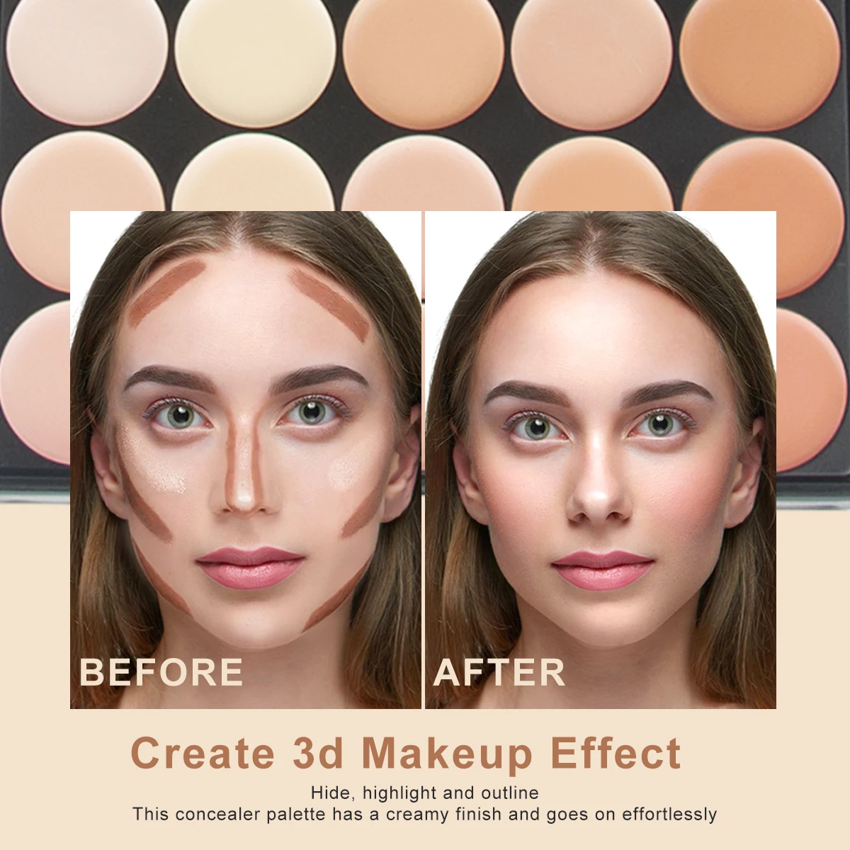 15-Color Face Concealer Palette with 1Piece Brush and Makeup Sponge Set Contouring Color Correction - Full Coverage Makeup Kit