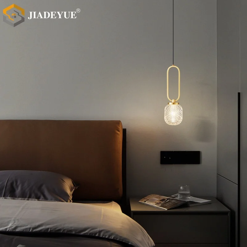 Modern minimalist all copper bedside pendant light, living room TV background wall light