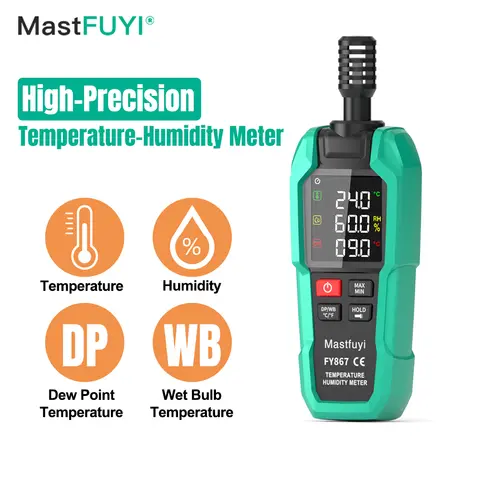 MASTFUYI 전문가용 디지털 온습도계 습구온도, 이슬점, 주변 습도 측정