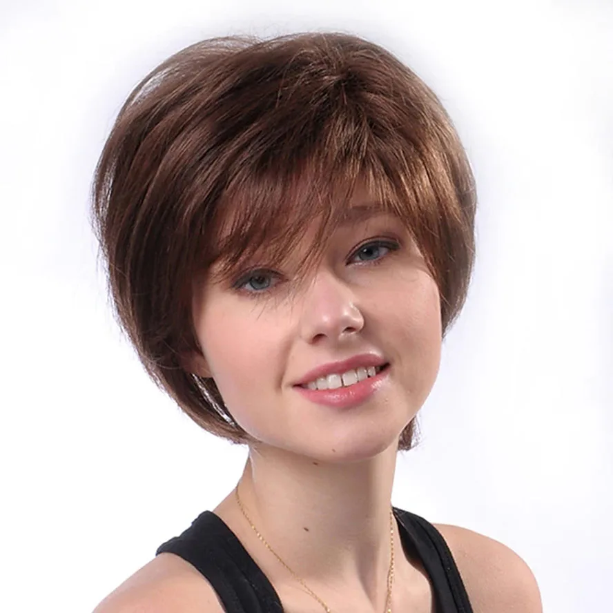 Marrom cabelo humano peruca curta natural marrom reta pixie corte africano americano peruca sem tampa