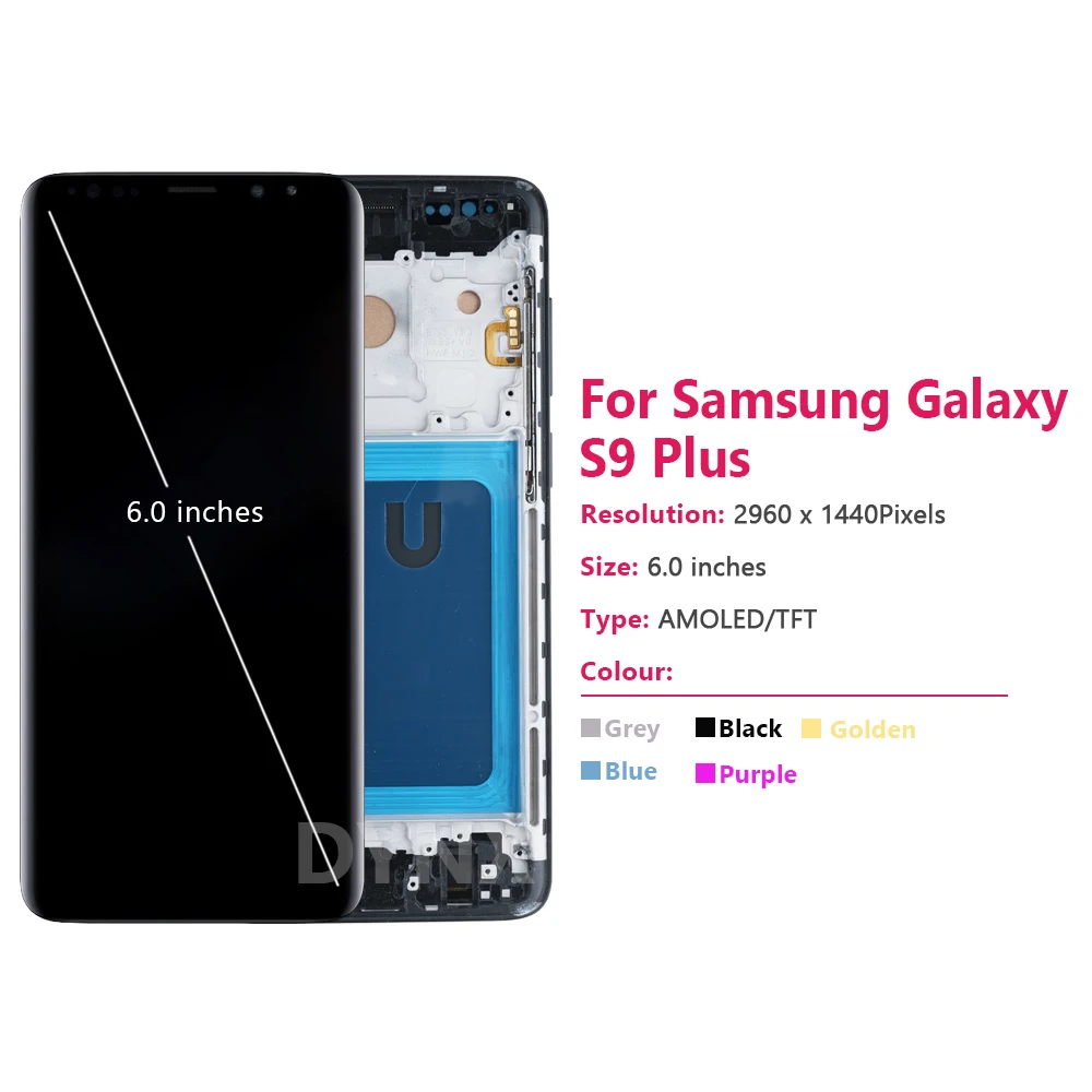 AAA+ Tested TFT For Samsung S9 Plus G965 G965F LCD Display Touch Screen with Frame, For Galaxy S9+ Display Replacement