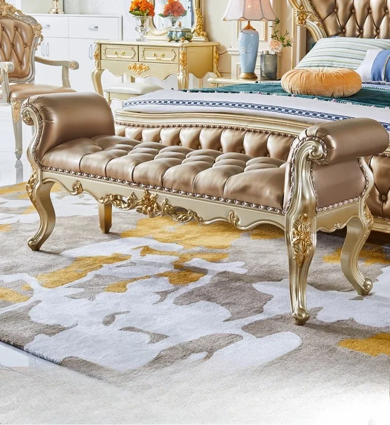 

B03 European solid wood bedside stool bedroom shoe changing tiger stool oak leather sofa bench