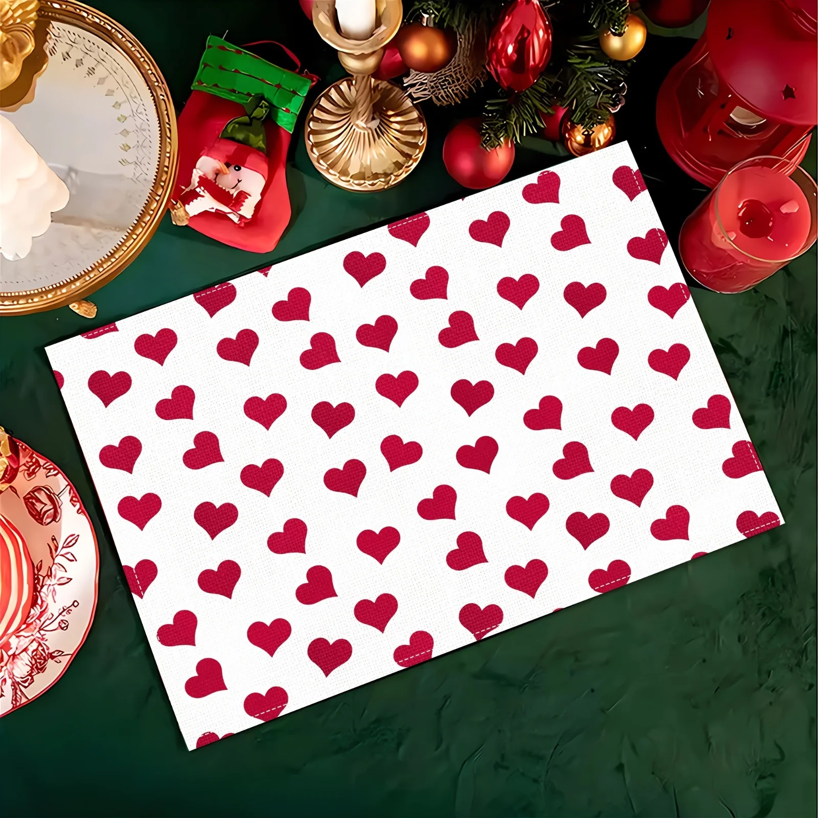 VIKAMA 4/6 piezas Día de San Valentín amor comida Mat amor familia Navidad Nochebuena banquete pareja día conmemorativo decoración de mesa