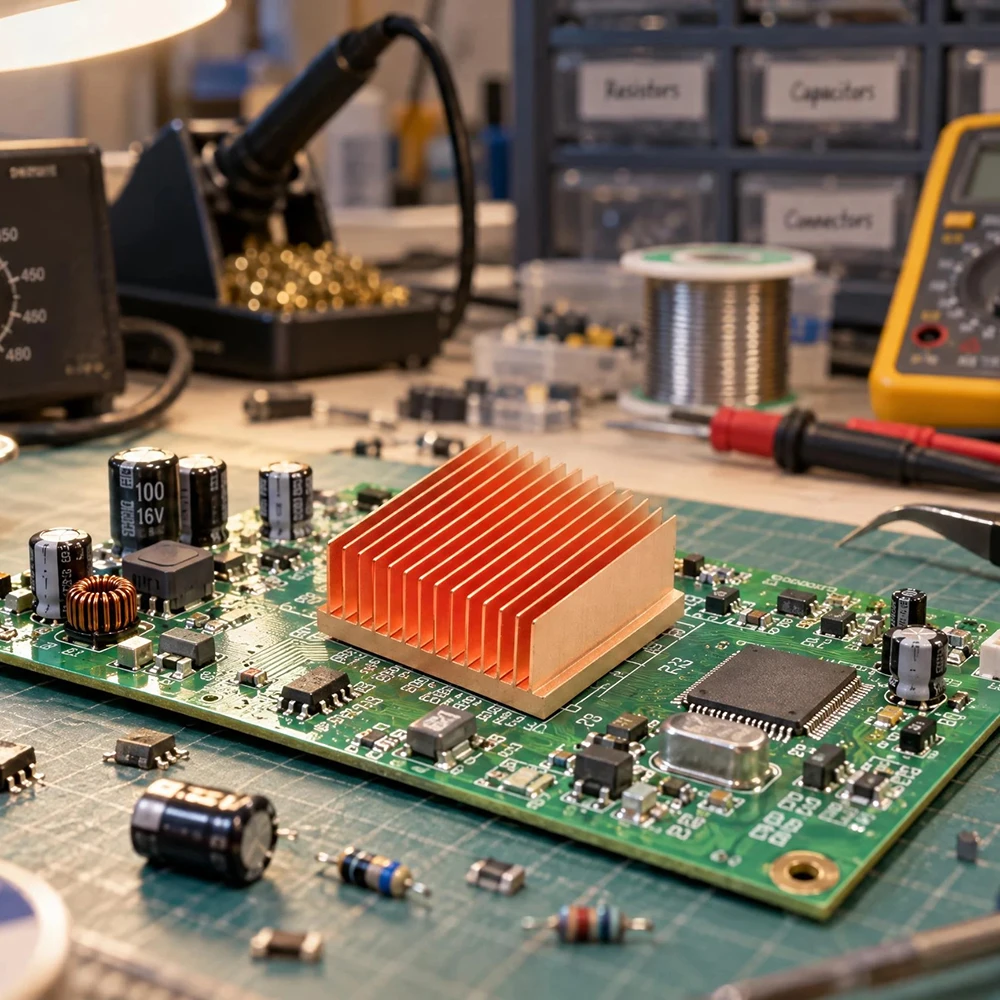Radiator chłodzący z czystej miedzi, do samodzielnego montażu, z wypukłymi żebrami, do chłodzenia układów elektronicznych, np. Raspberry Pi, zapewniający skuteczne odprowadzanie ciepła. — zdjęcie produktu 5