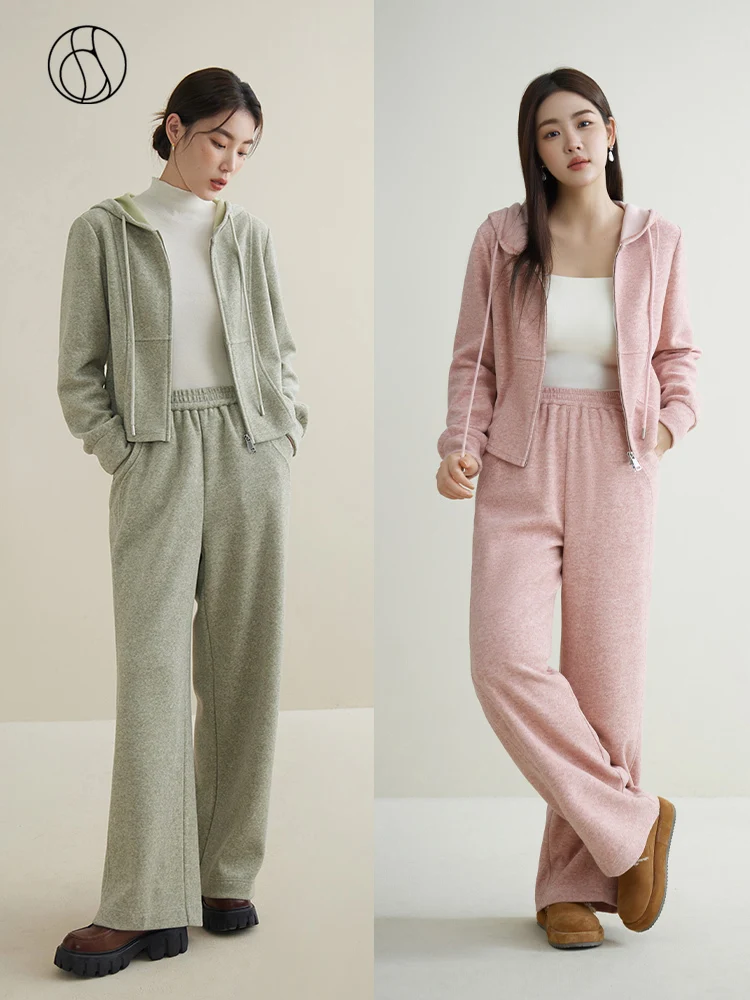 DUSHU Hoodie Set Winter 2023 New Simple Versatile Top Casual Pants Set Solid Women Sets Casual Loose Sets Full Sleeve Hoodie Set