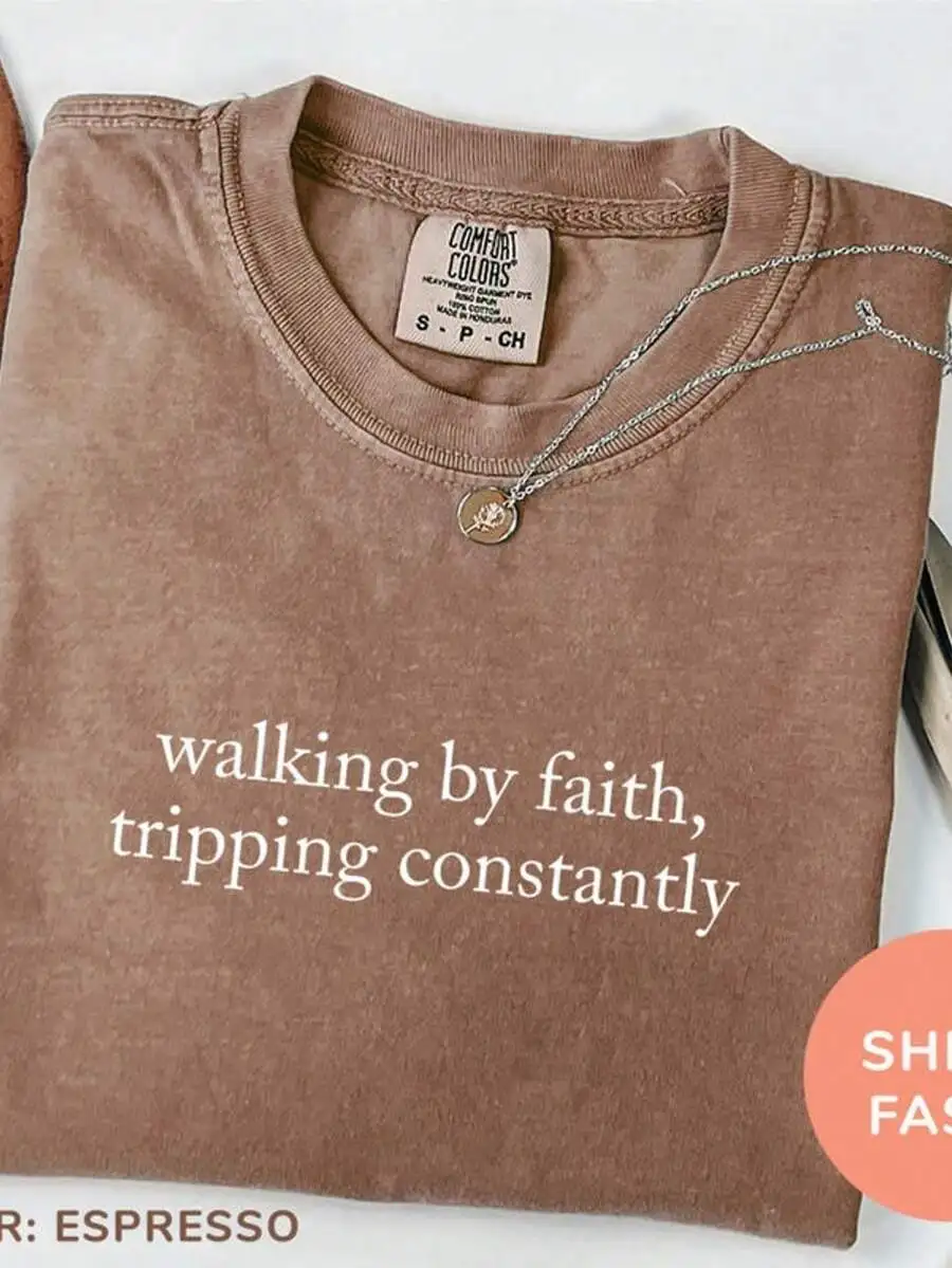 Womens Brown Soft Washed Tee - Casual Faith Inspired Top For Church Daily Wear