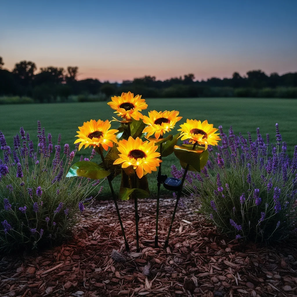 

Smart Solar Garden Decor, Sunflower LED Lights with Auto Dusk to Dawn for Romantic Yard and Holiday Ambiance
