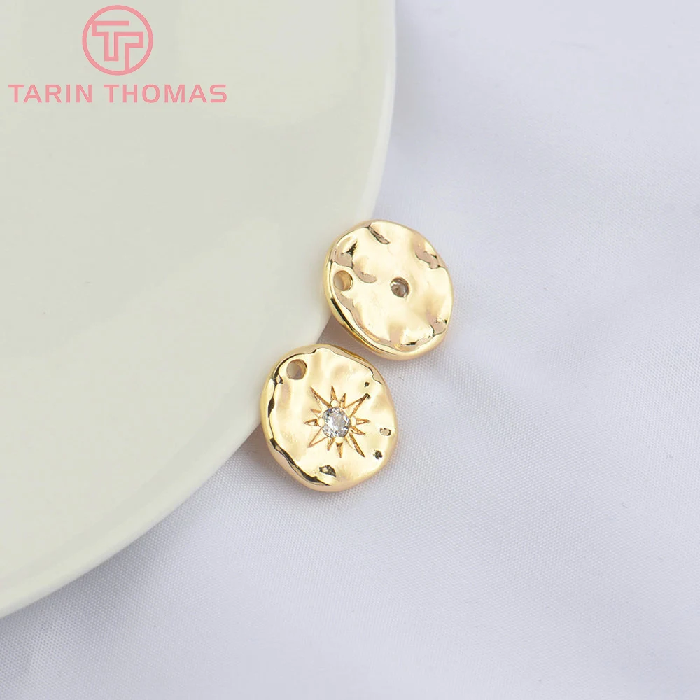 (4894) 6PCS 14MM 24K Gold Farbe Messing mit Zirkon Konkav Konvexen Kreisförmigen Stern Anhänger Hohe Qualität DIY schmuck Machen Erkenntnisse