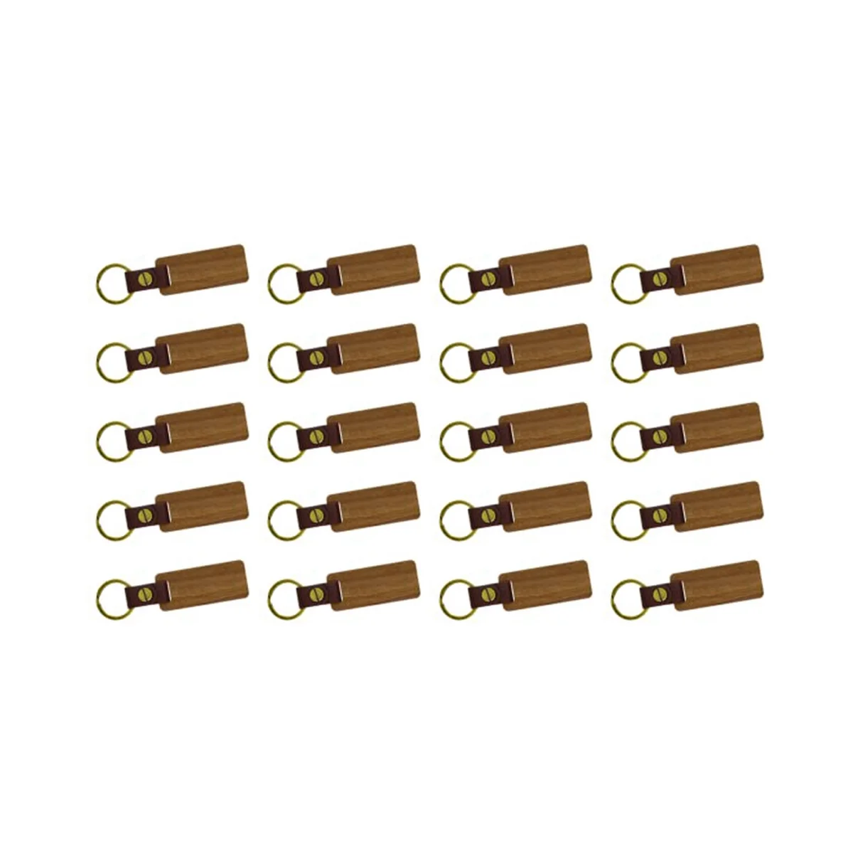 20 PCS Unfinished Wood Keychain Blanks Rectangle Leather Keychain Blank Wooden Walnut with Keyring for DIY