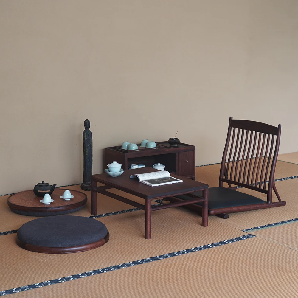 Banqueta baixa redonda futon de madeira maciça