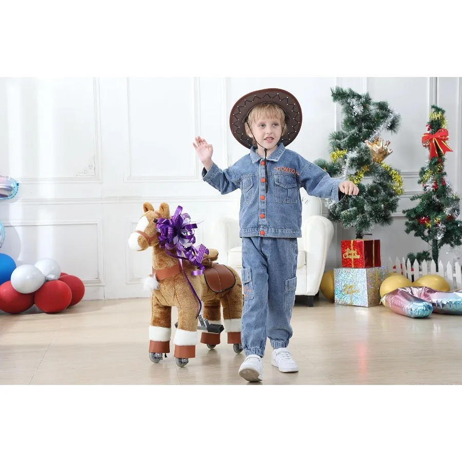 Juguetes para montar a caballo, juguetes para montar a caballo, juguetes para montar a caballo para 36 años, juguetes de animales de peluche de primera calidad, caballo para caminar con ruedas, marrón 2