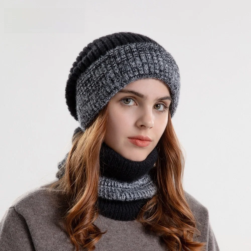 morbido berretto invernale cappello sciarpa set design elegante protezione termica berretto in maglia termica addensare foderato in pile caldo cappello di lana donna/uomo