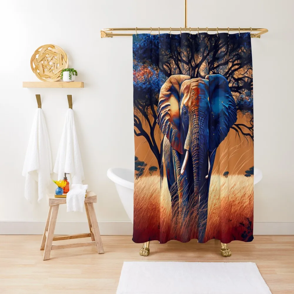 

High quality African Elephant at the savanna canvas Shower Curtain Cute Shower Bathroom Accessories Bathroom Accessory Curtain