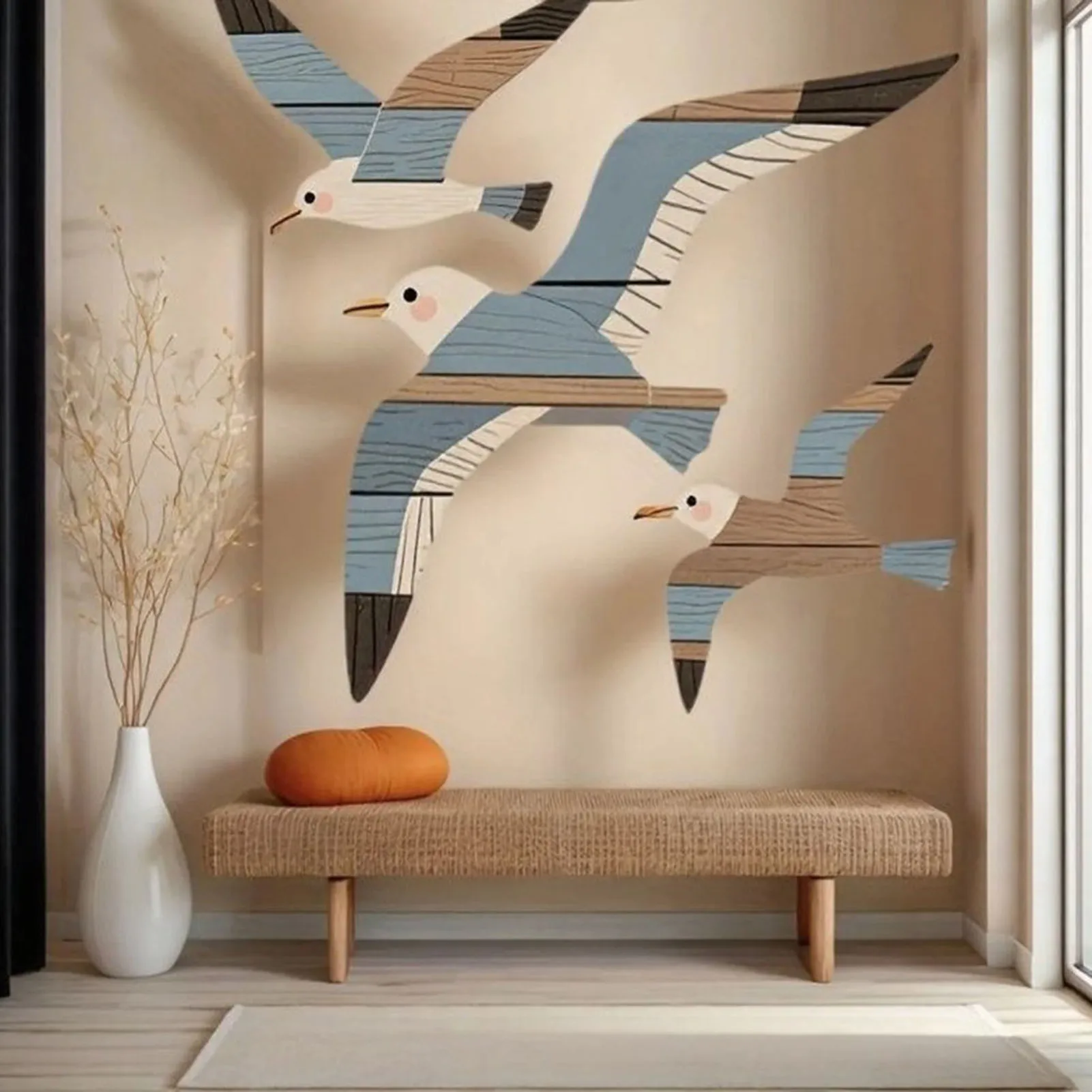 Decoraciones de pared de gaviota de madera, 3 uds., tema de Costa Náutica, Retro, playa, pájaro marino, sala de estar, decoración artística de pared del dormitorio