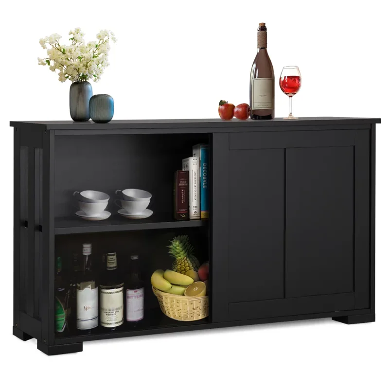 

Antique Buffet Sideboard Kitchen Table with Sliding Door, Black