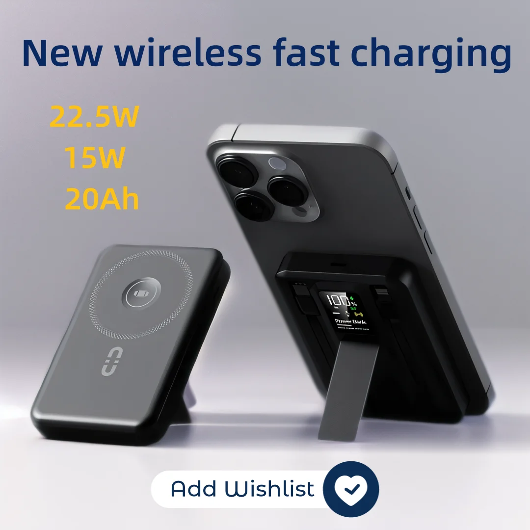 New22.5W Fast Charging15W Wireless Fast Charging 20Ah Stand Wireless Power Bank and Apple and Xiaomi Watch Mobile Phone Charging