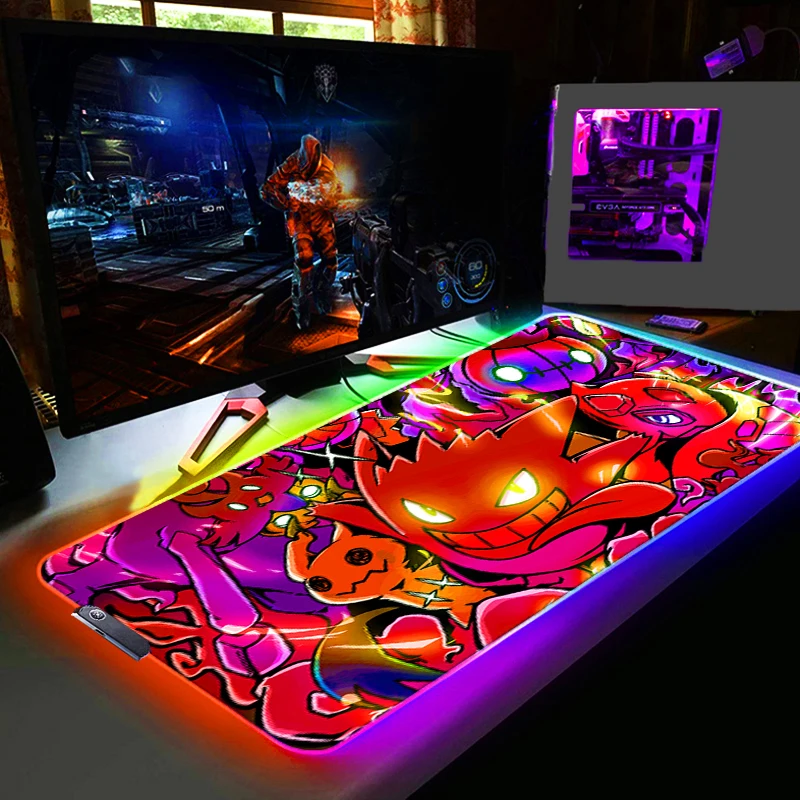 

Большой коврик для мыши RGB Pokemon Pikachu Pc Speed для киберспортеров, подсветка клавиатуры ноутбука, компьютера, светодиодные коврики для мыши Xxl Коврик для мыши