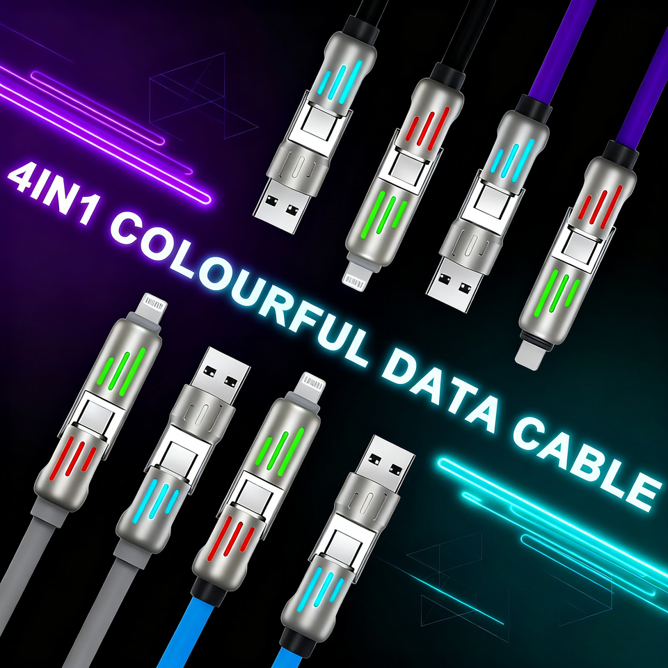  4 in 1 Multi Connectors Charger Rotating Elbow USB to Type-C 1.2m Mobile Phone 240W Fast Charging Silicone Cable Data Transfer 