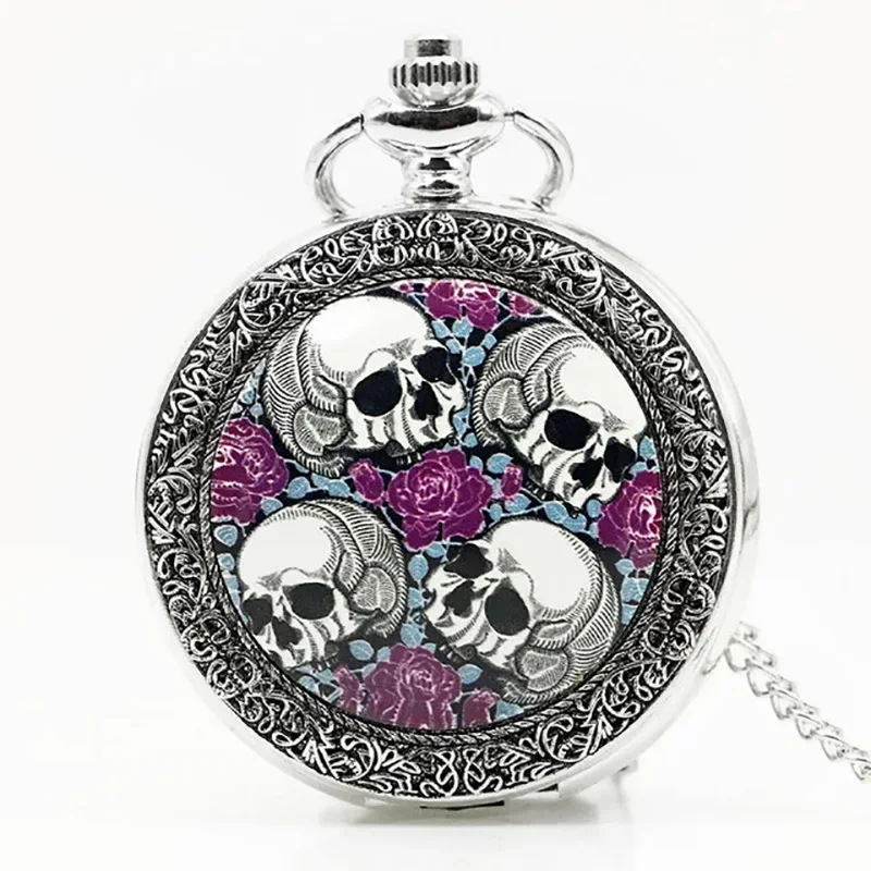 

Best Selling Skull Theme Quartz Pocket Watches Unisex Fob Retro Pendant Chain Gift for Men Women Full Hunter Pocket Watch