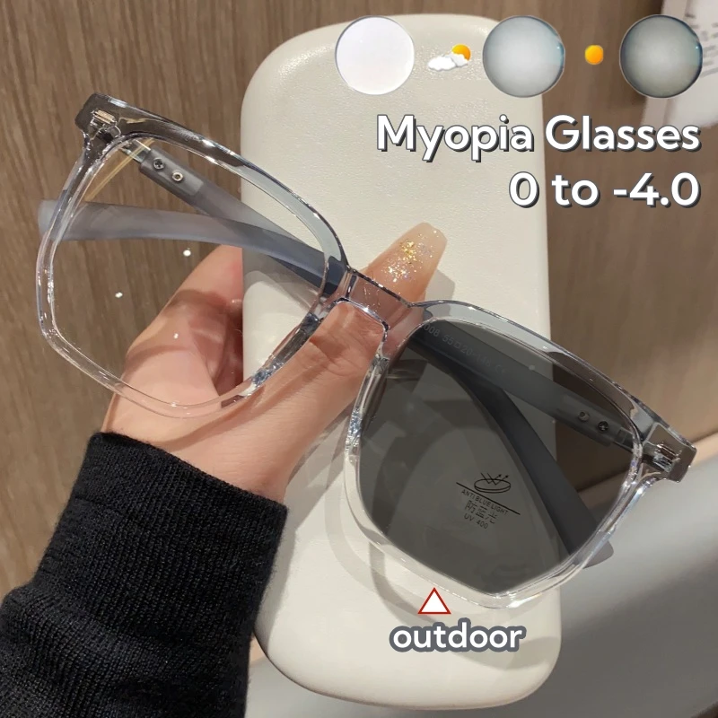 

Anti Blue Light Photochromic Near Sight Glasses Large Frame Polygonal Myopia Eyewear Ultra Light Square Myopia Glasses for Women