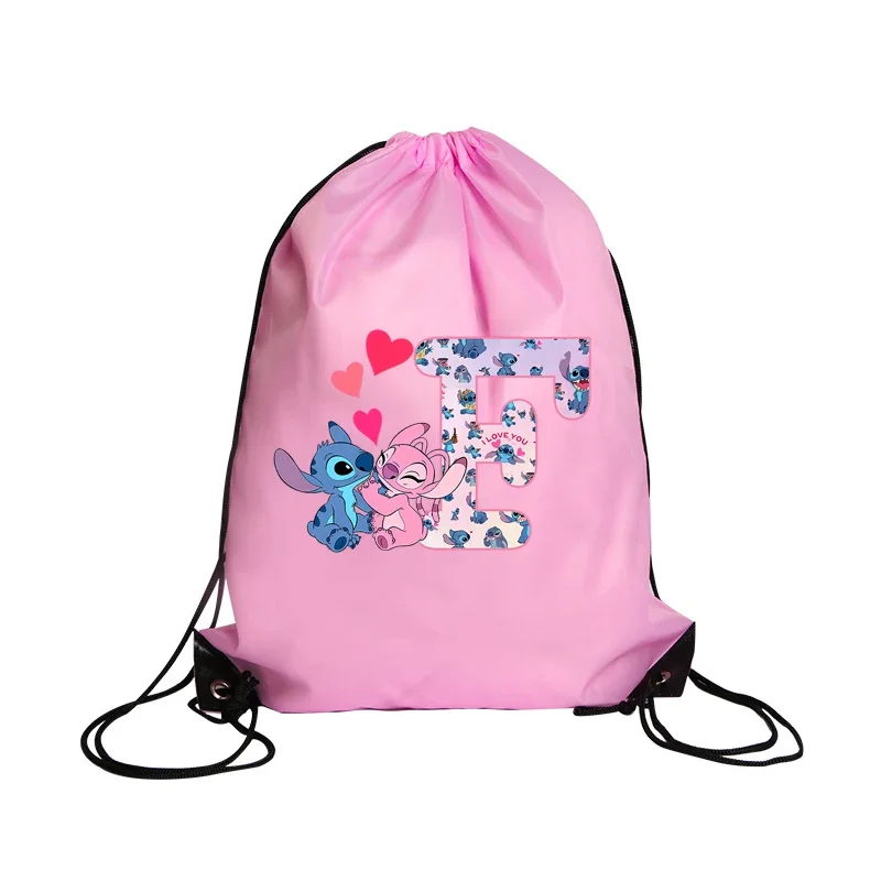 Lilo & Stitch Disney Lettera ABC Borsa con coulisse Zaino sportivo impermeabile Tasca in bundle Anime Terylene Borse da basket Regalo