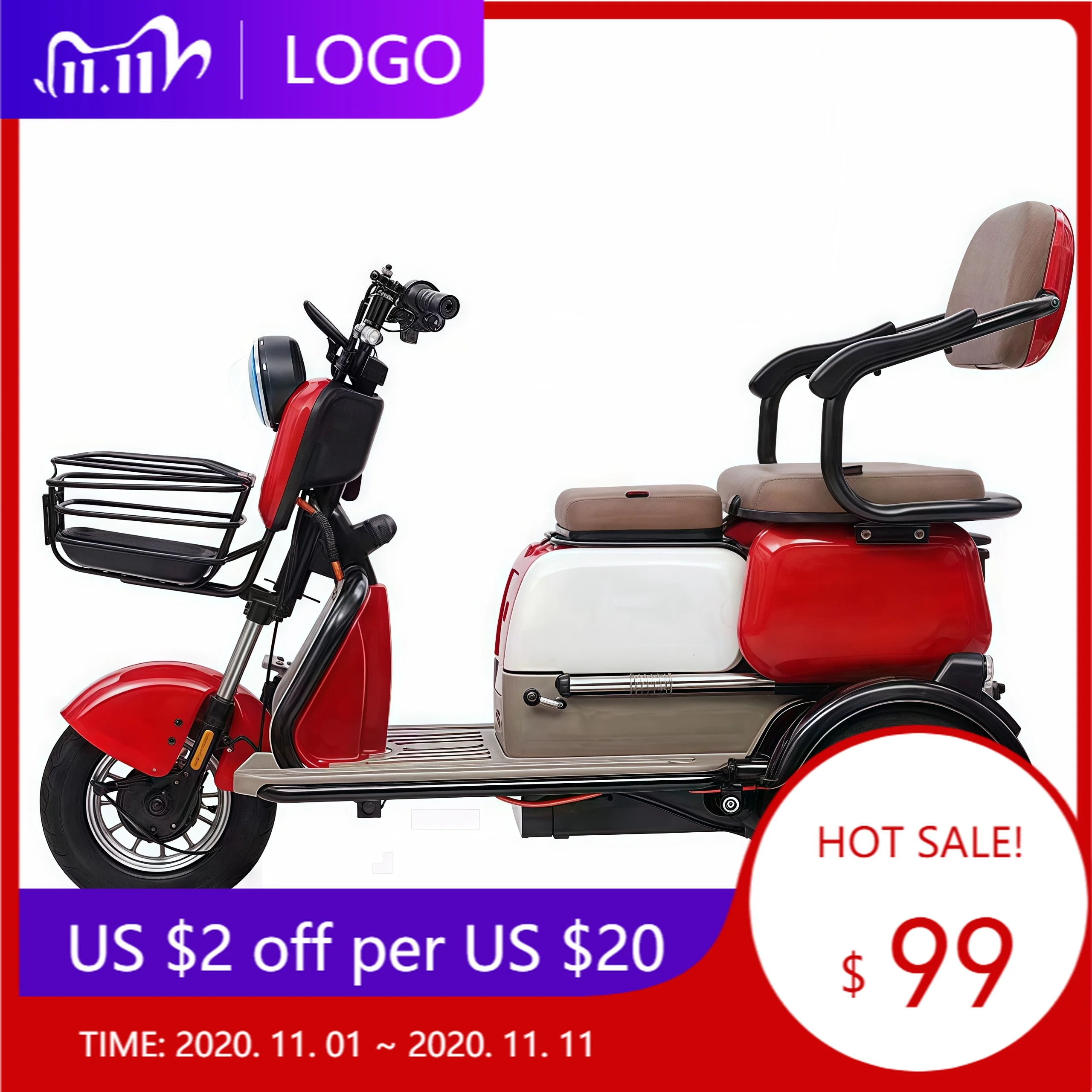 DXY600W 800W electric tricycle, household small scooter, three-seat adjustable electric tricycle, three-person tricycle