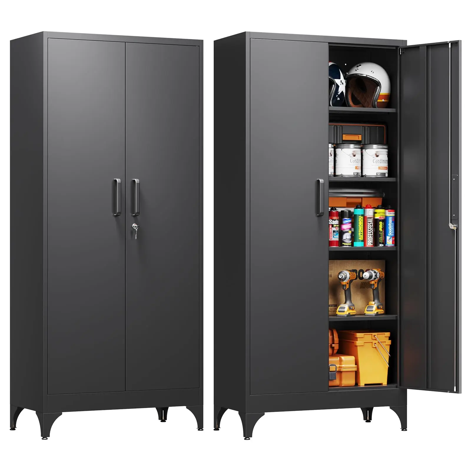 Metal Garage Storage Cabinet with 2 Doors and 4 Adjustable Shelves - 71